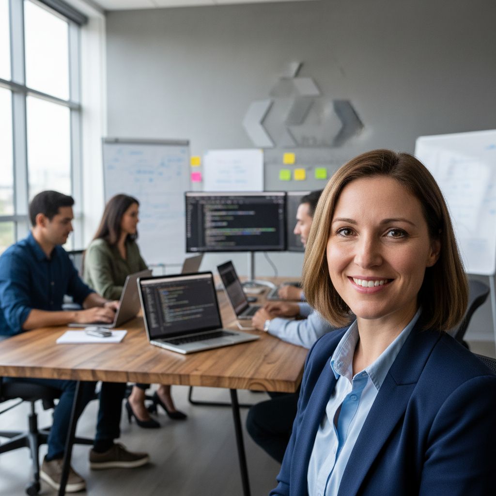 Equipo de desarrollo de software trabajando en proyectos modernos